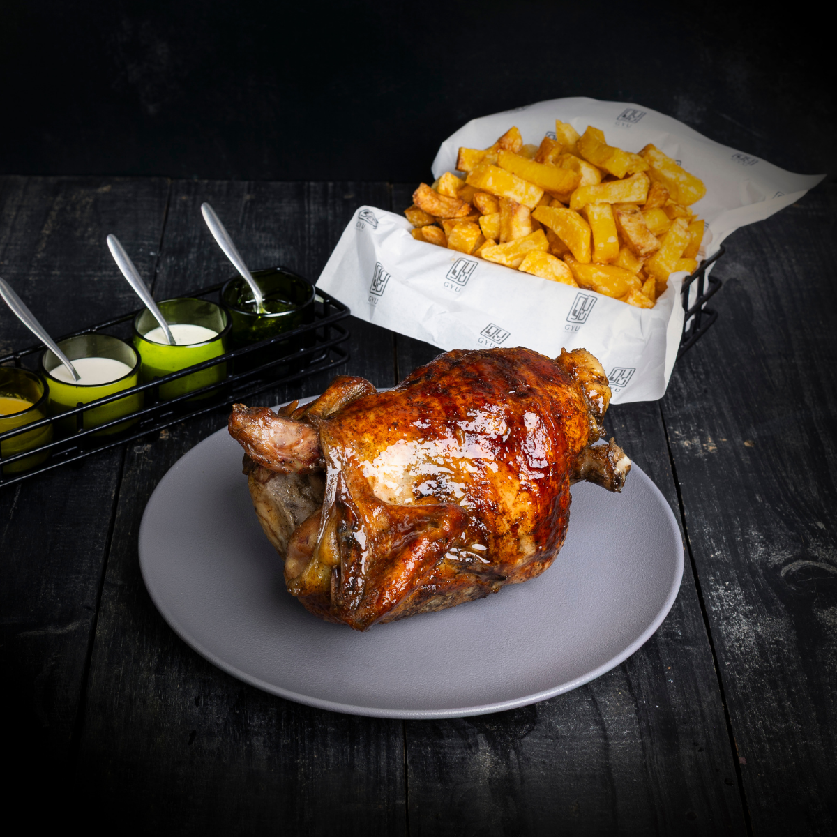 1 pollo + papas fritas